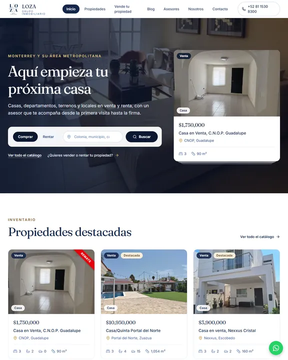 Loza Inmuebles — project built by LoboGeek
