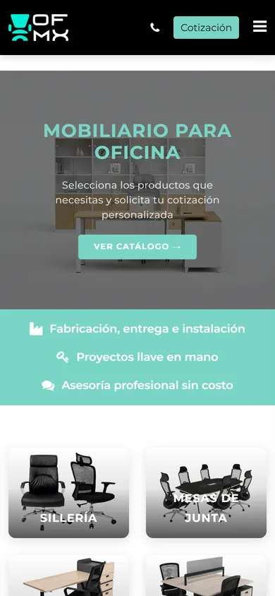 The Ofimex website viewed on a phone